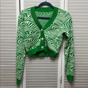 Green and White Women's Sweater